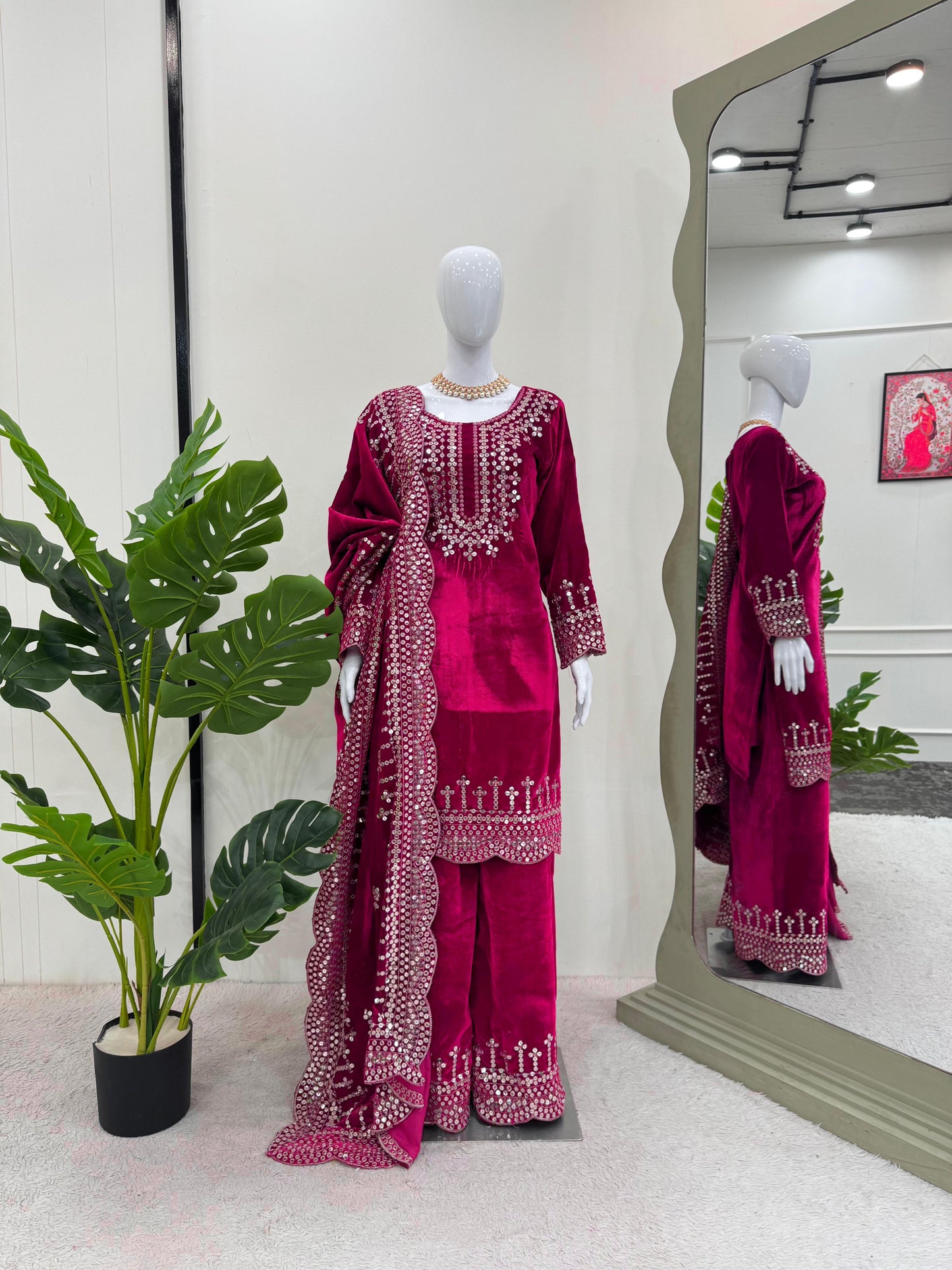 Eyes Catching Pink Color Viscos Velvet And Thread With Sequence Work Designer Salwar Suit