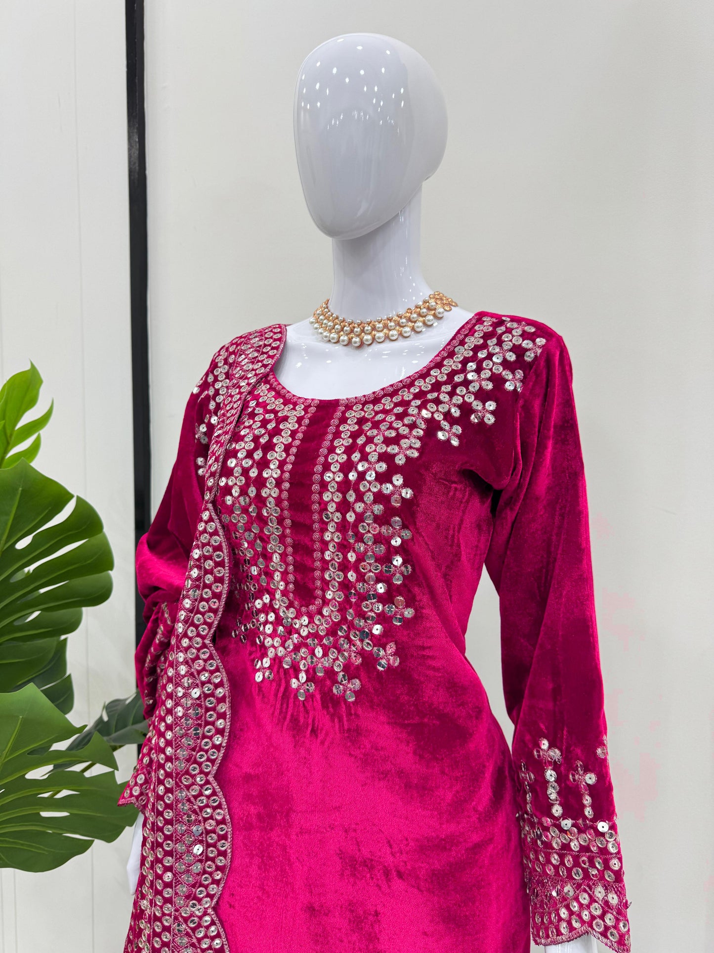 Eyes Catching Pink Color Viscos Velvet And Thread With Sequence Work Designer Salwar Suit