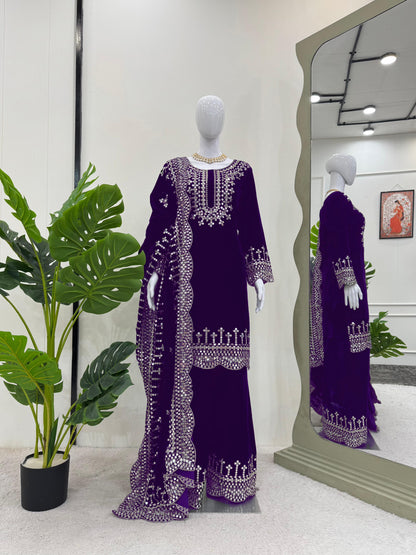 Eyes Catching Royal Blue Color Viscos Velvet And Thread With Sequence Work Designer Salwar Suit