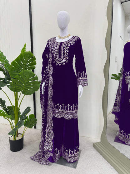 Eyes Catching Royal Blue Color Viscos Velvet And Thread With Sequence Work Designer Salwar Suit