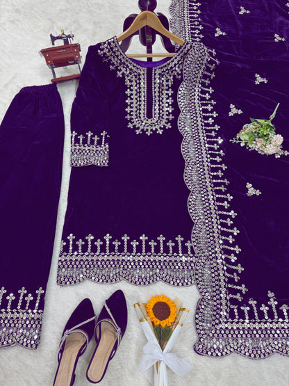 Eyes Catching Royal Blue Color Viscos Velvet And Thread With Sequence Work Designer Salwar Suit