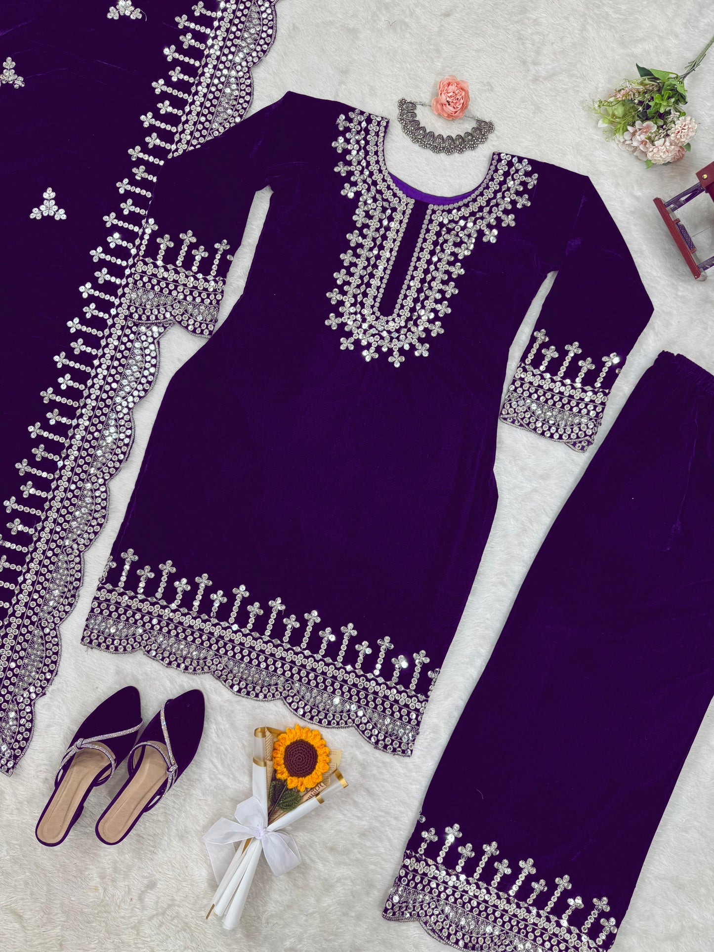 Eyes Catching Royal Blue Color Viscos Velvet And Thread With Sequence Work Designer Salwar Suit