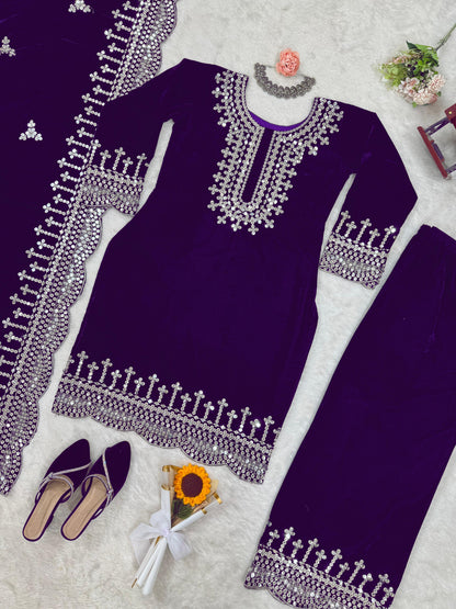 Eyes Catching Royal Blue Color Viscos Velvet And Thread With Sequence Work Designer Salwar Suit