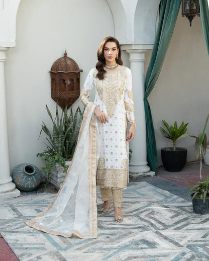 Graceful Off White Color Chinon Silk With Embroidery Codding Sequence Work Salwar Suit