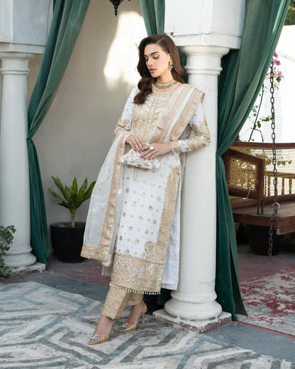 Graceful Off White Color Chinon Silk With Embroidery Codding Sequence Work Salwar Suit