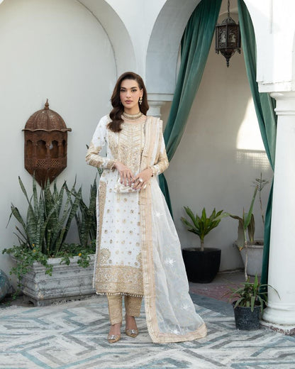 Graceful Off White Color Chinon Silk With Embroidery Codding Sequence Work Salwar Suit