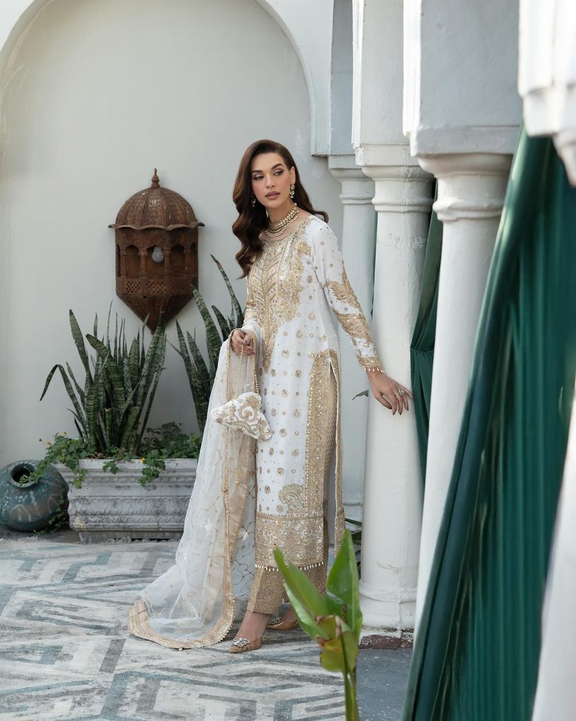 Graceful Off White Color Chinon Silk With Embroidery Codding Sequence Work Salwar Suit
