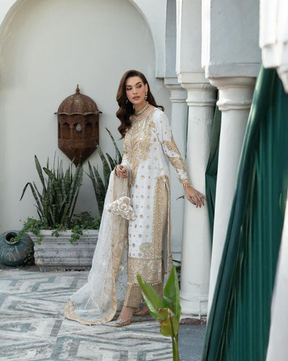 Graceful Off White Color Chinon Silk With Embroidery Codding Sequence Work Salwar Suit