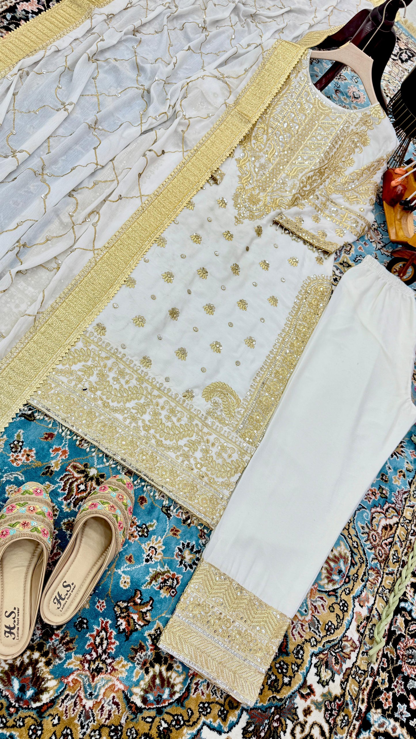 Graceful Off White Color Chinon Silk With Embroidery Codding Sequence Work Salwar Suit