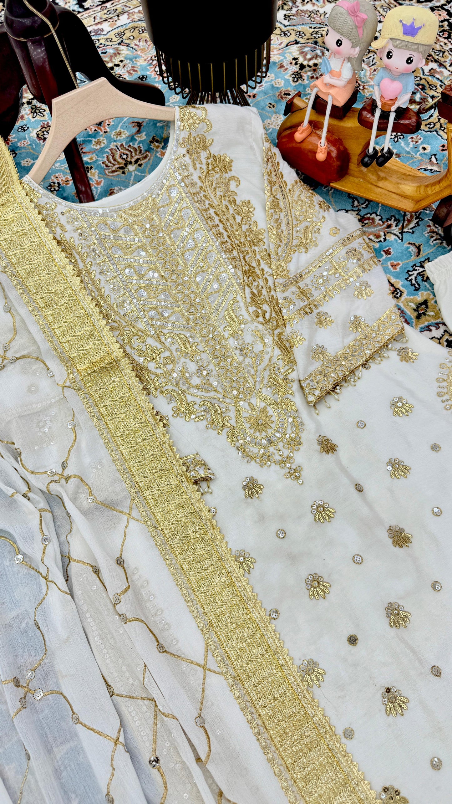 Graceful Off White Color Chinon Silk With Embroidery Codding Sequence Work Salwar Suit
