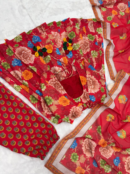 Wedding Wear Multi Color Pure Soft Chex Cotton Printed Anarkali Huge Flair Palazzo Suit Suit