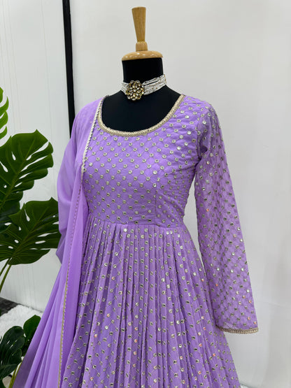 Gorgeous Lavender Color Heavy Georgette And Thread With 9mm Sequence Work Designer Gown