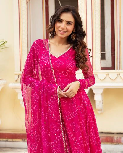 Latest Designer Pink Color Pure Georgette Printed Anarkali Suit
