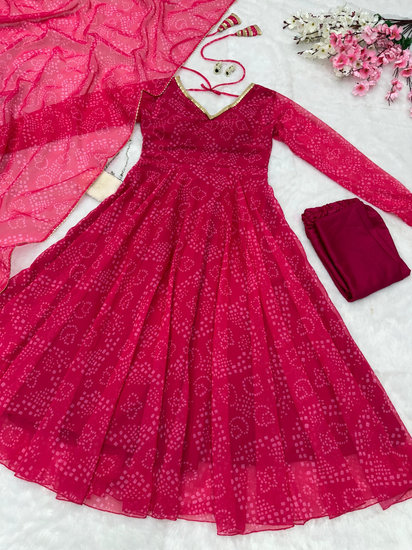 Latest Designer Pink Color Pure Georgette Printed Anarkali Suit