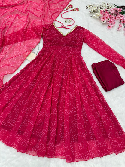 Latest Designer Pink Color Pure Georgette Printed Anarkali Suit