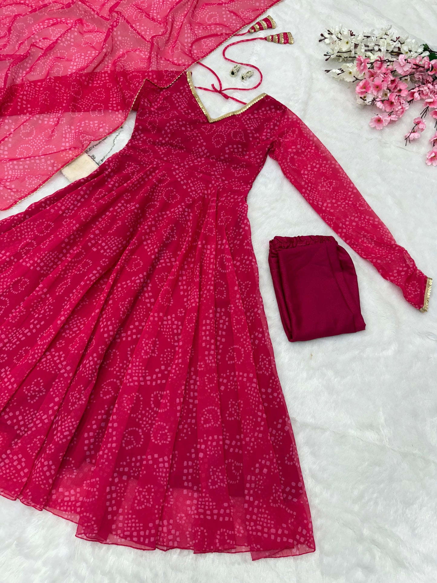 Latest Designer Pink Color Pure Georgette Printed Anarkali Suit