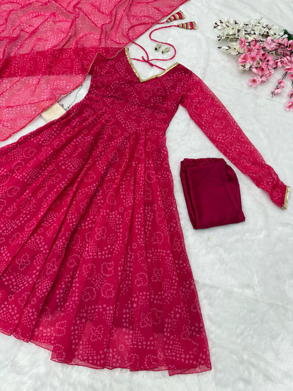 Latest Designer Pink Color Pure Georgette Printed Anarkali Suit