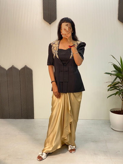 Beautiful Designer Black Color French Crape With With Sequence Embroidered Blazer