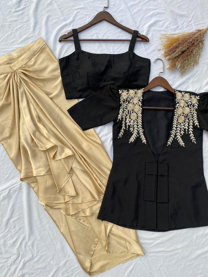 Beautiful Designer Black Color French Crape With With Sequence Embroidered Blazer