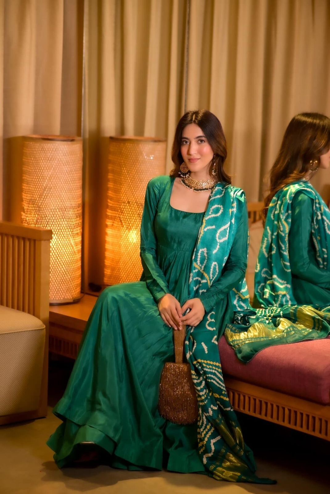Party Wear Teal Green Color Designer Chinnon Silk Anarkali Palazzo Suit