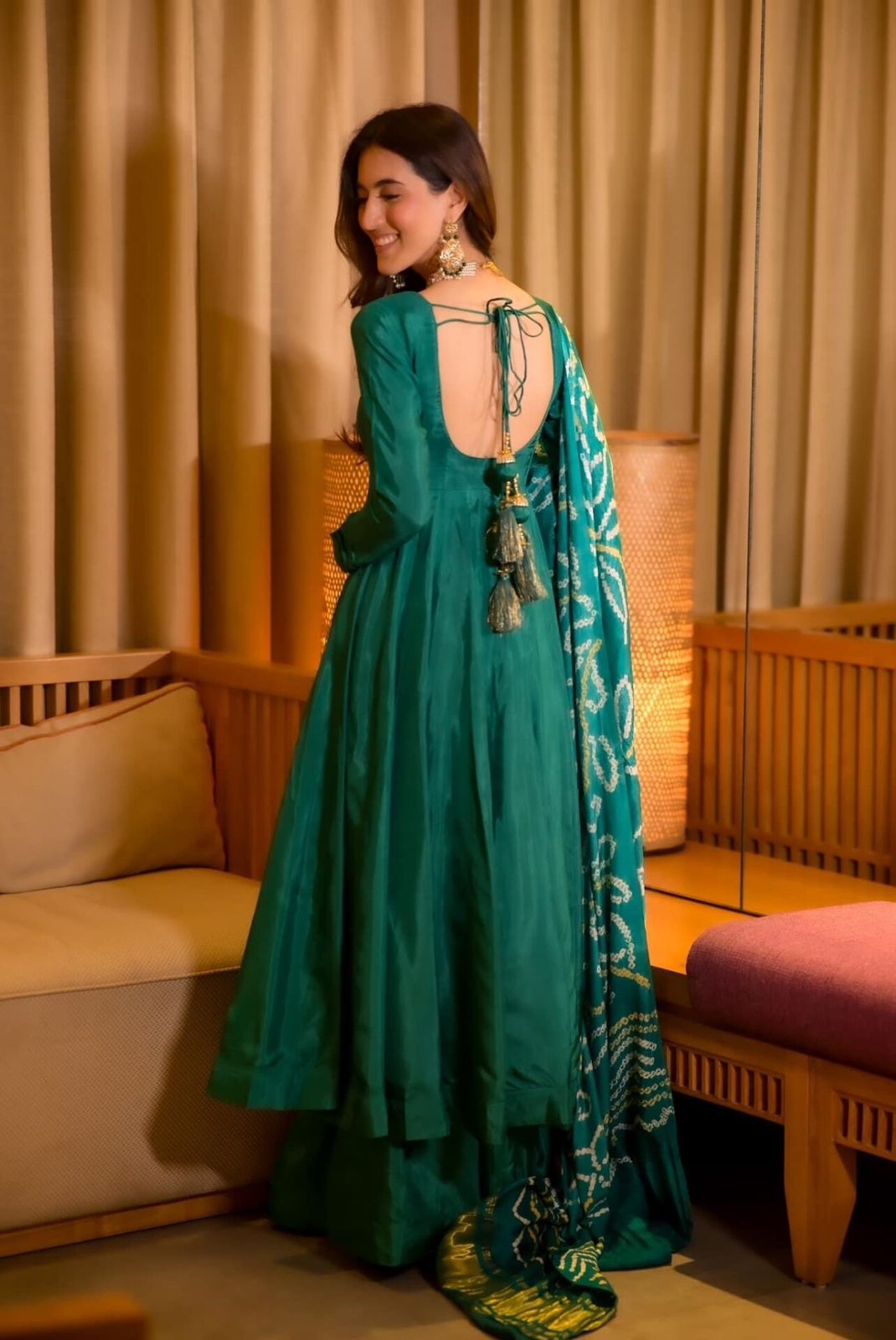 Party Wear Teal Green Color Designer Chinnon Silk Anarkali Palazzo Suit