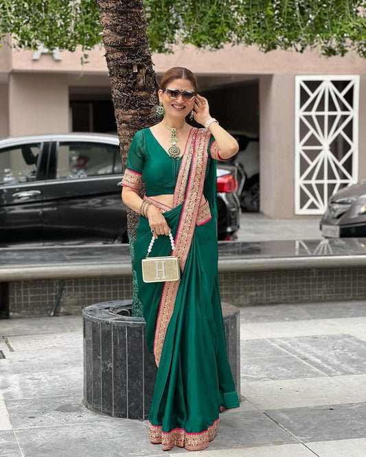 Adorable Green Color Floral Printed Saree