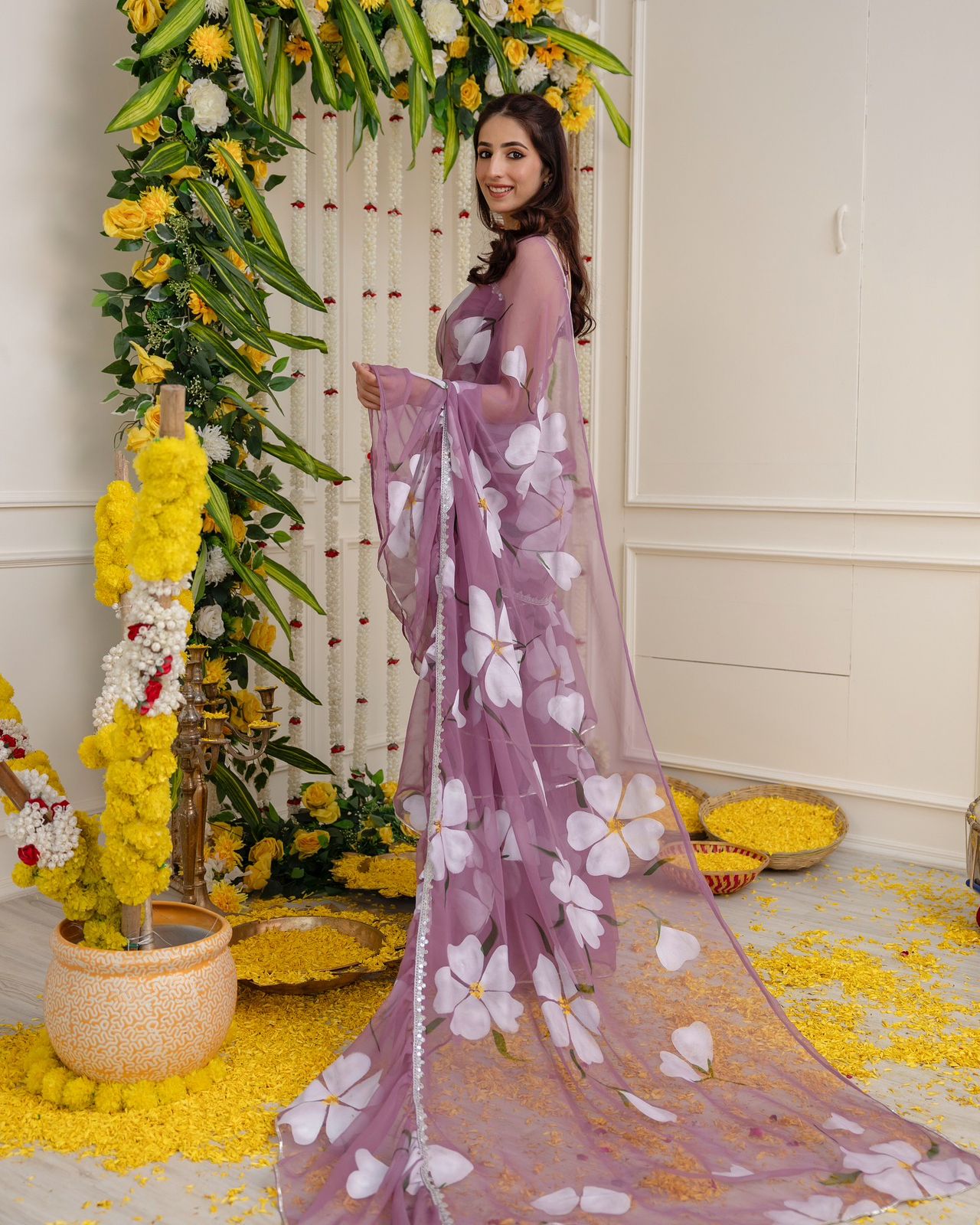 Glorious Lavender Color Georgette Ruffle Stayle Lehnga With Attatched Dupatta Style Pattern Ready To Wear Lehenga Saree