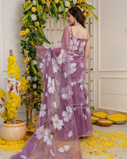Glorious Lavender Color Georgette Ruffle Stayle Lehnga With Attatched Dupatta Style Pattern Ready To Wear Lehenga Saree