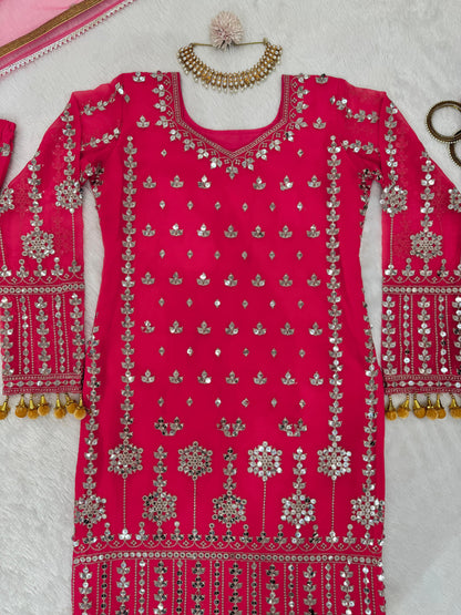 Captivating Pink Color Faux Georgette And Thread With 9mm Sequence Beautiful Sharara Suit