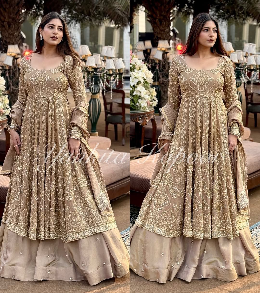 Marvelous Brown Color Pure heavy Chinon Silk With Heavy Embroidery Sequence Work Designer Top With Lehenga