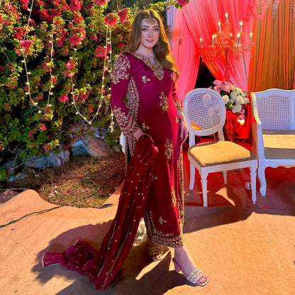 Alluring Maroon Color Heavy Vichitra Silk With Embroidery Sequences Work Designer Palazzo Suit