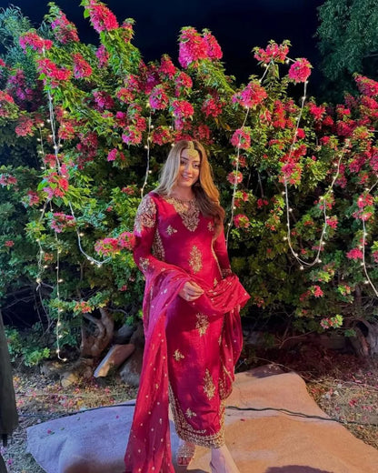 Alluring Maroon Color Heavy Vichitra Silk With Embroidery Sequences Work Designer Palazzo Suit