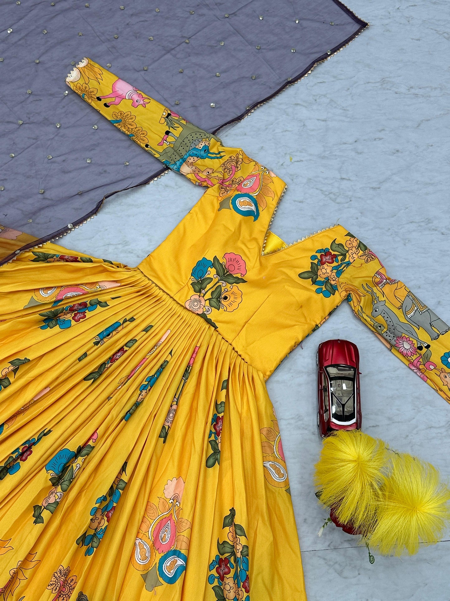 Stunning Yellow Color Cotton With Digital Printed Beautiful Gown