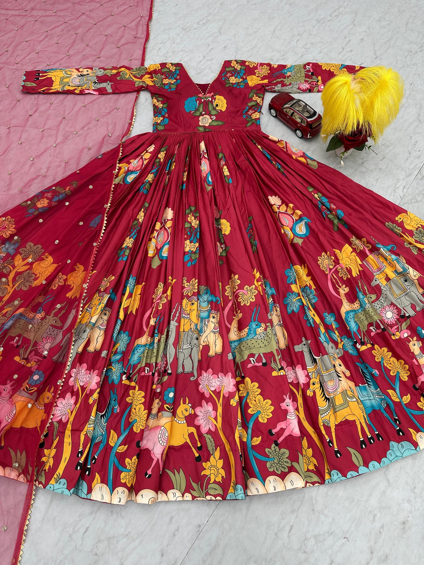 Stunning Red Color Cotton With Digital Printed Beautiful Gown