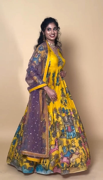 Stunning Yellow Color Cotton With Digital Printed Beautiful Gown