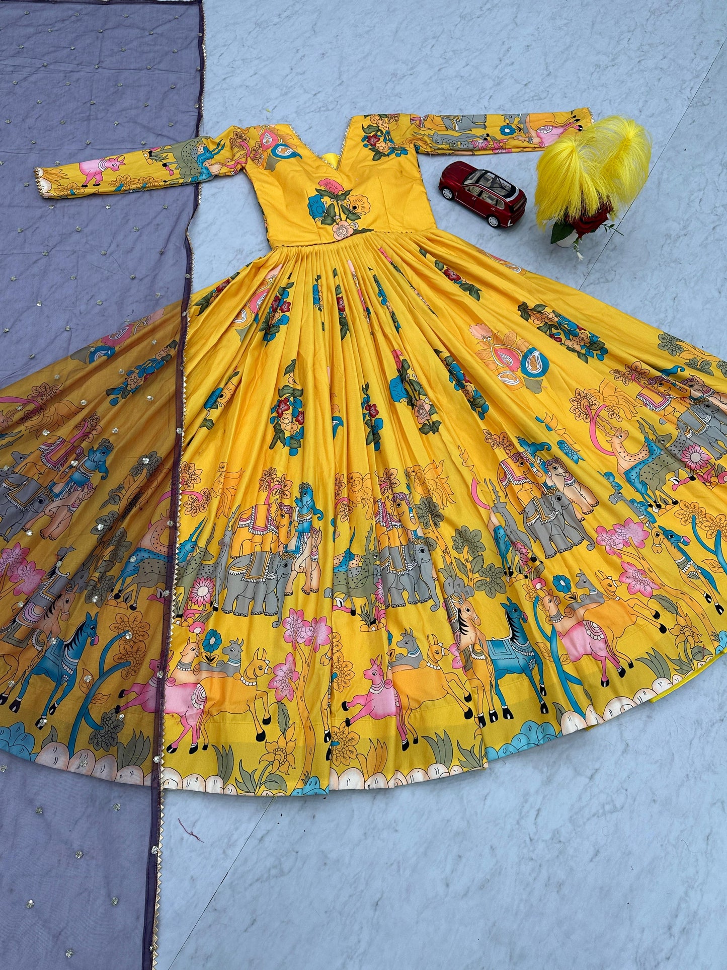 Stunning Yellow Color Cotton With Digital Printed Beautiful Gown
