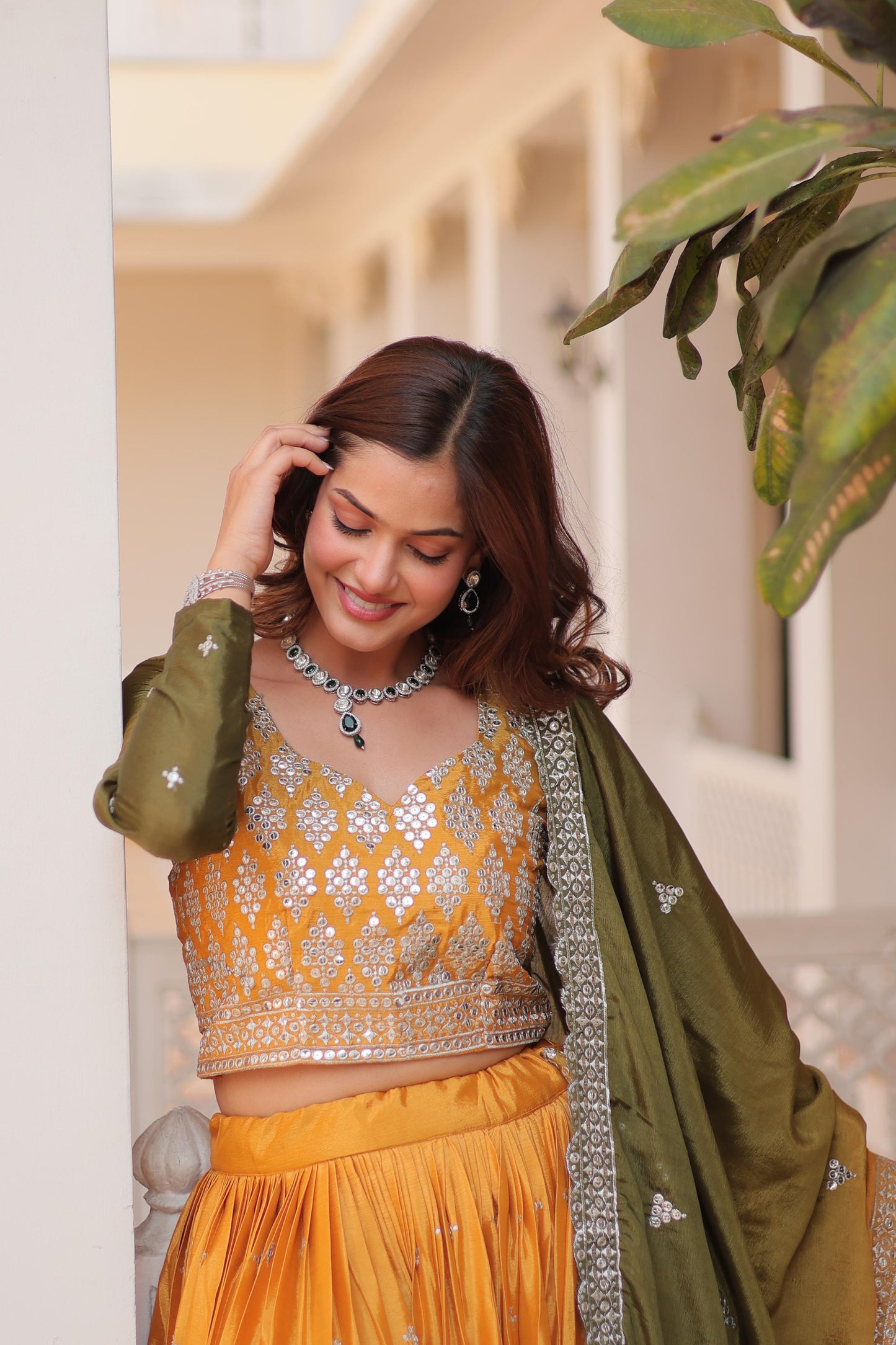 Party Wear Yellow And Green Color Pure Padding Chinon With Embroidery 7mm Sequence Work Designer Lehenga Choli