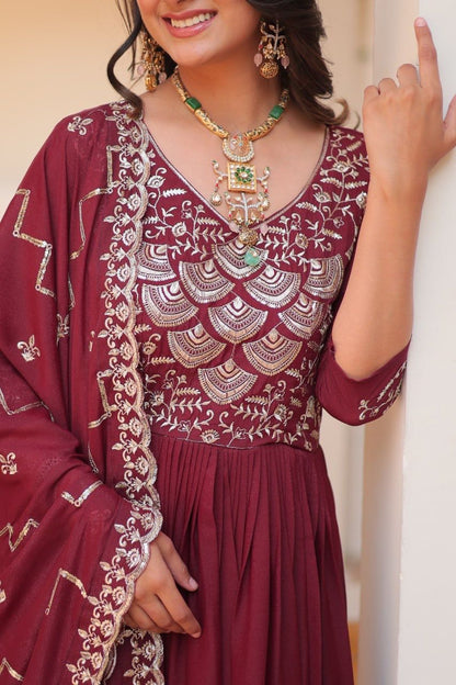 Admiring Maroon Color Pure Georgette With Heavy Sequence Embroidery Work Designer Gown
