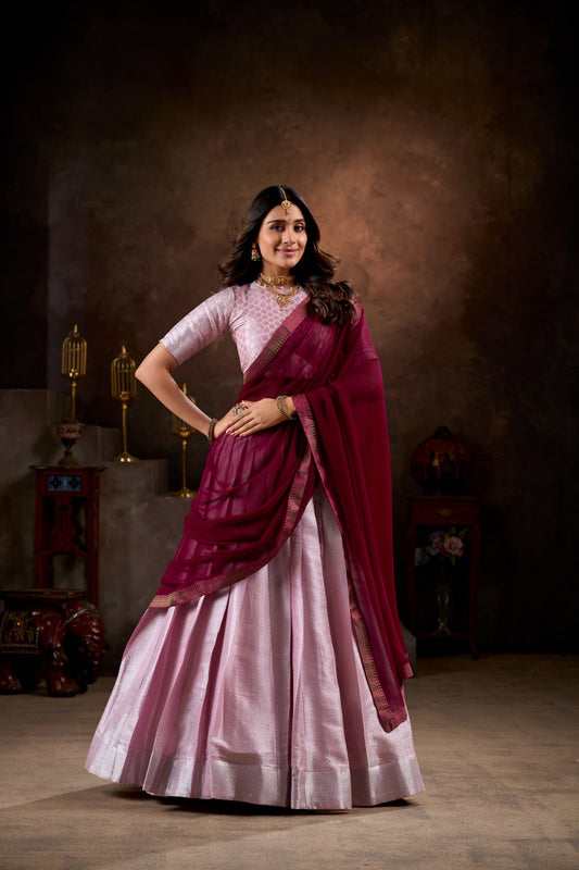 Wedding Wear Light Pink Color Beautiful Jacquard Silk With Weaving Work Designer Lehenga Choli