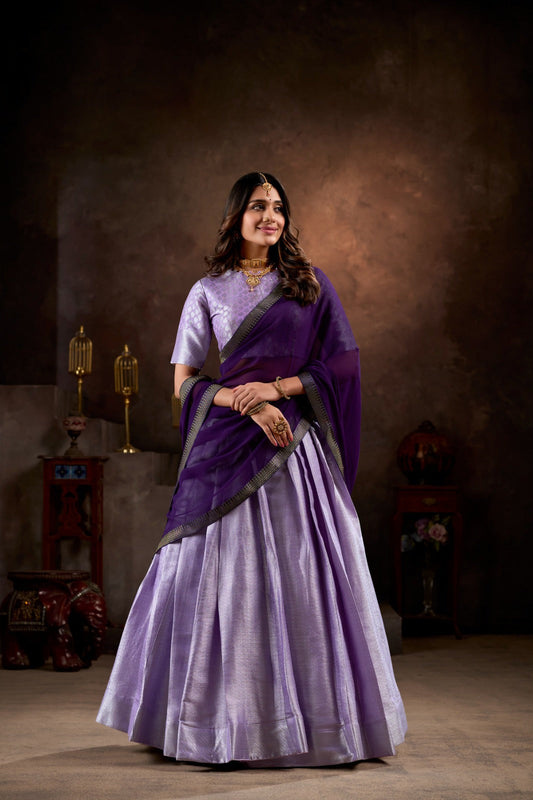 Wedding Wear Lavender Color Beautiful Jacquard Silk With Weaving Work Designer Lehenga Choli
