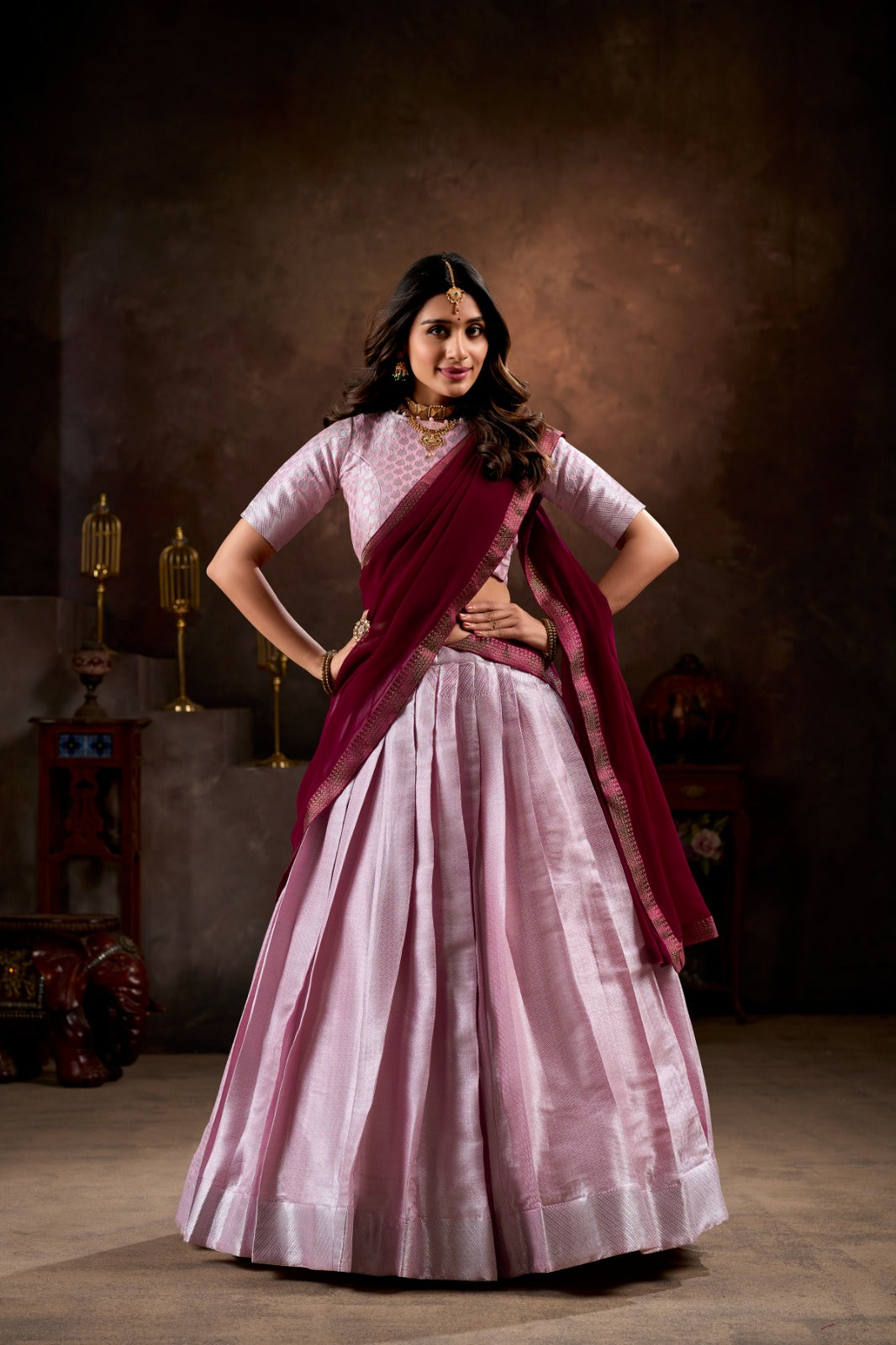 Wedding Wear Light Pink Color Beautiful Jacquard Silk With Weaving Work Designer Lehenga Choli