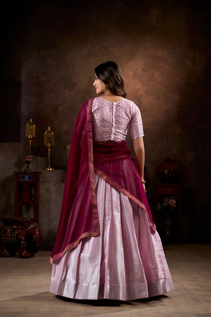 Wedding Wear Light Pink Color Beautiful Jacquard Silk With Weaving Work Designer Lehenga Choli