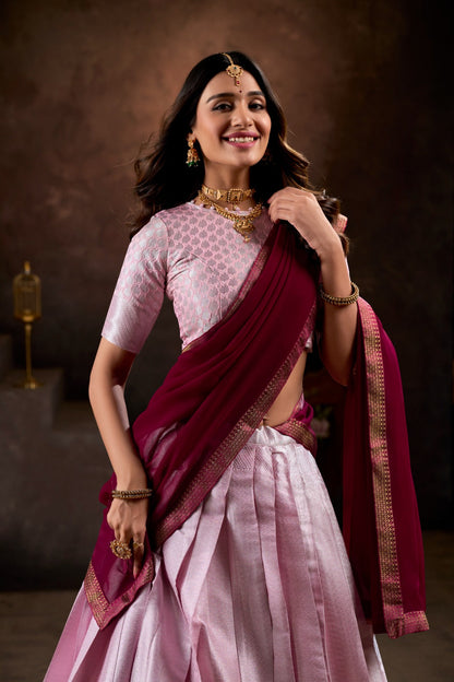 Wedding Wear Light Pink Color Beautiful Jacquard Silk With Weaving Work Designer Lehenga Choli