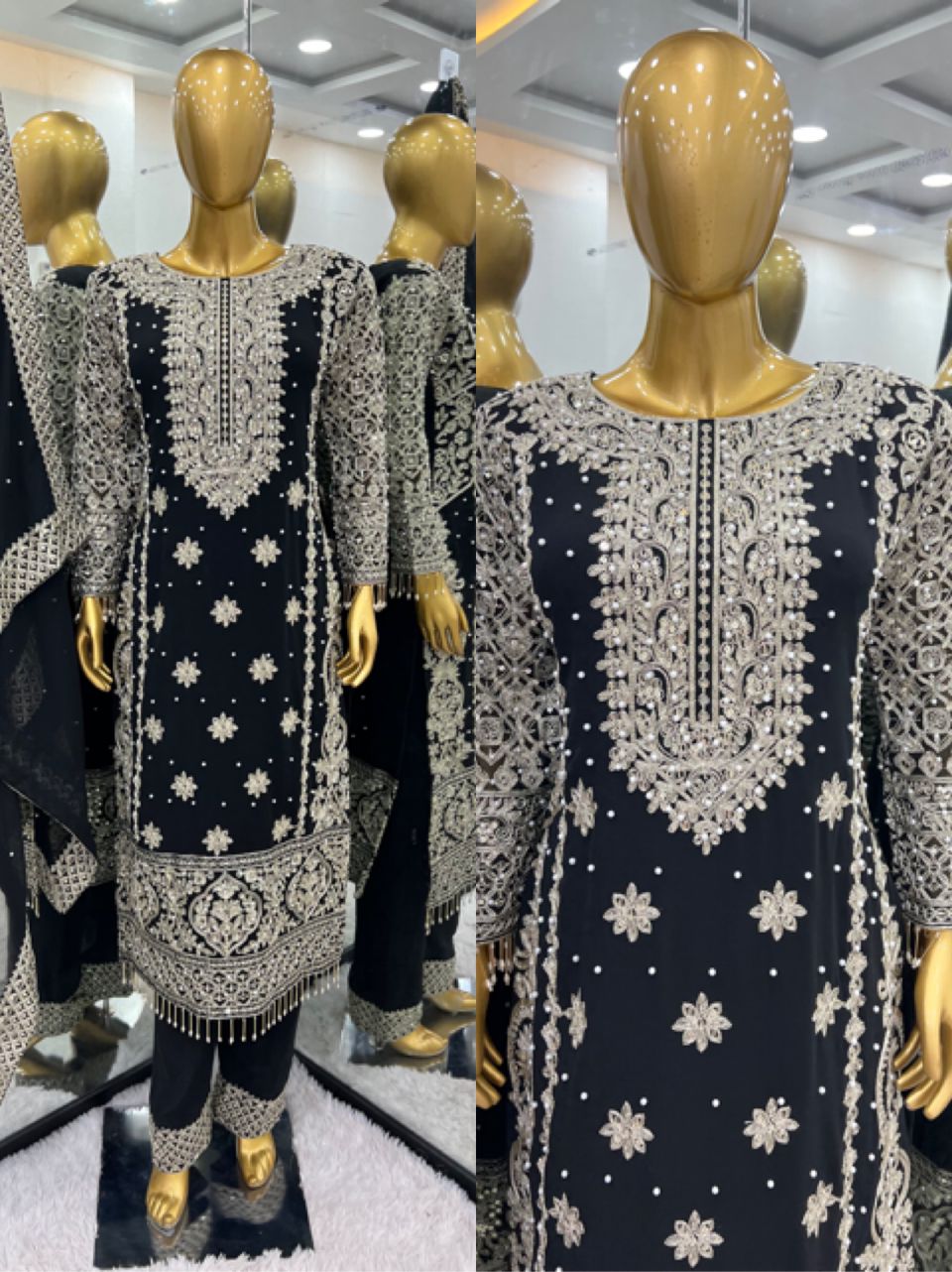 Reception Wear Black Color Faux Georgette With Heavy Embroidery Sequence Work Designer Salwar Suit
