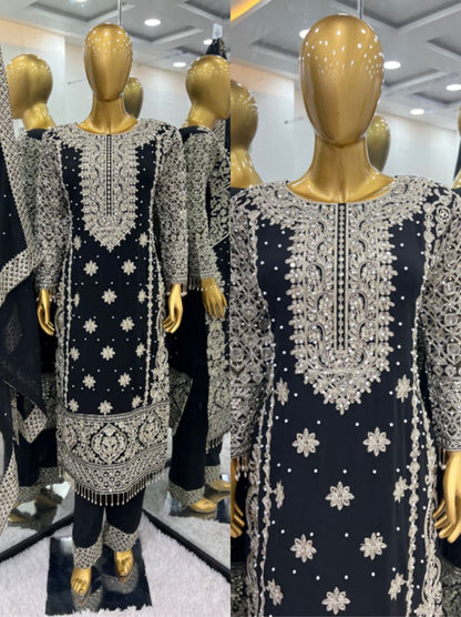 Reception Wear Black Color Faux Georgette With Heavy Embroidery Sequence Work Designer Salwar Suit