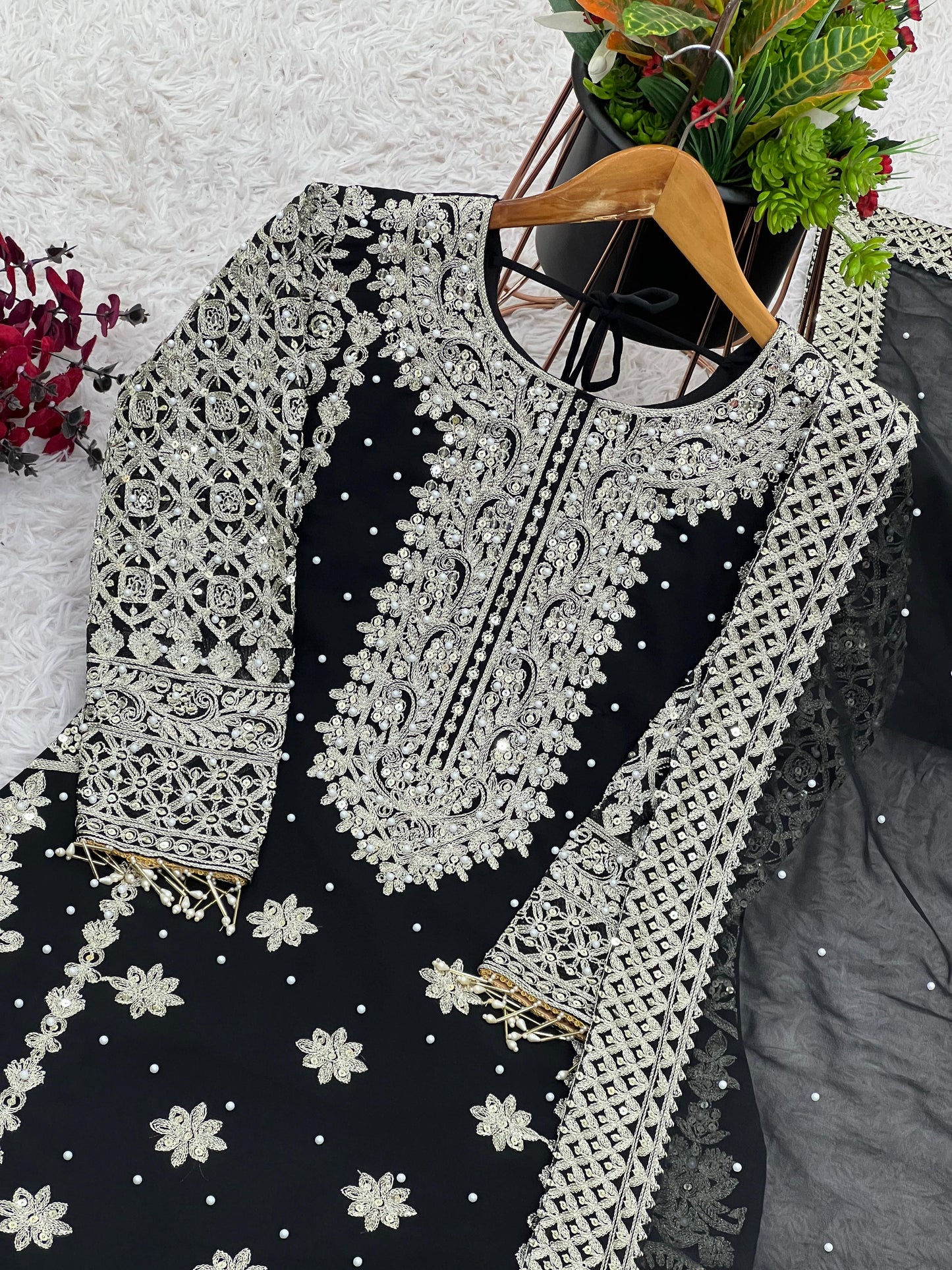Reception Wear Black Color Faux Georgette With Heavy Embroidery Sequence Work Designer Salwar Suit