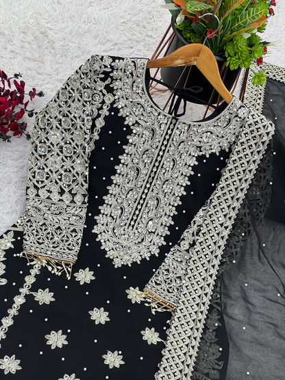 Reception Wear Black Color Faux Georgette With Heavy Embroidery Sequence Work Designer Salwar Suit