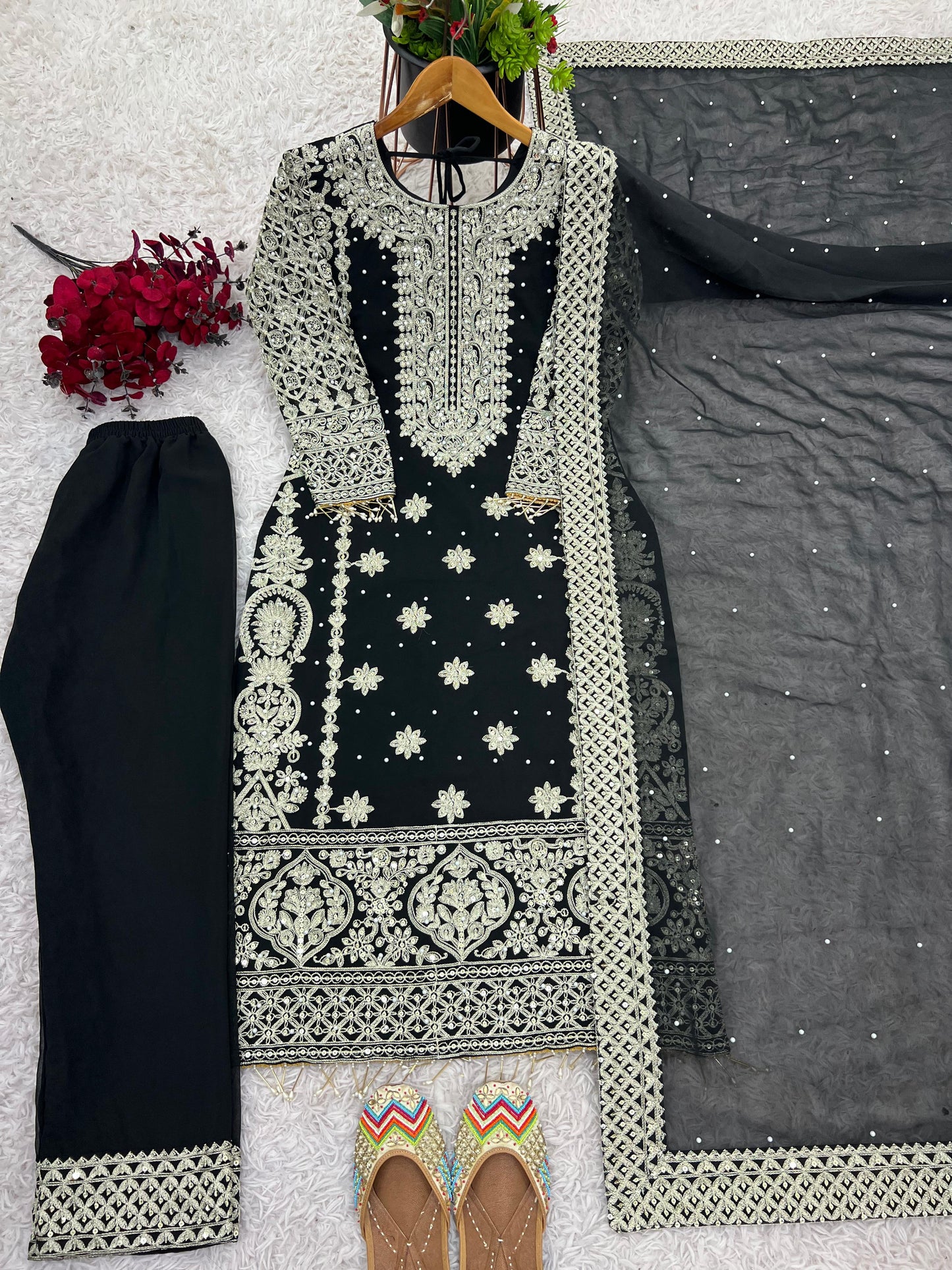 Reception Wear Black Color Faux Georgette With Heavy Embroidery Sequence Work Designer Salwar Suit