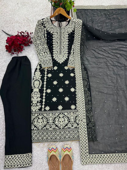 Reception Wear Black Color Faux Georgette With Heavy Embroidery Sequence Work Designer Salwar Suit