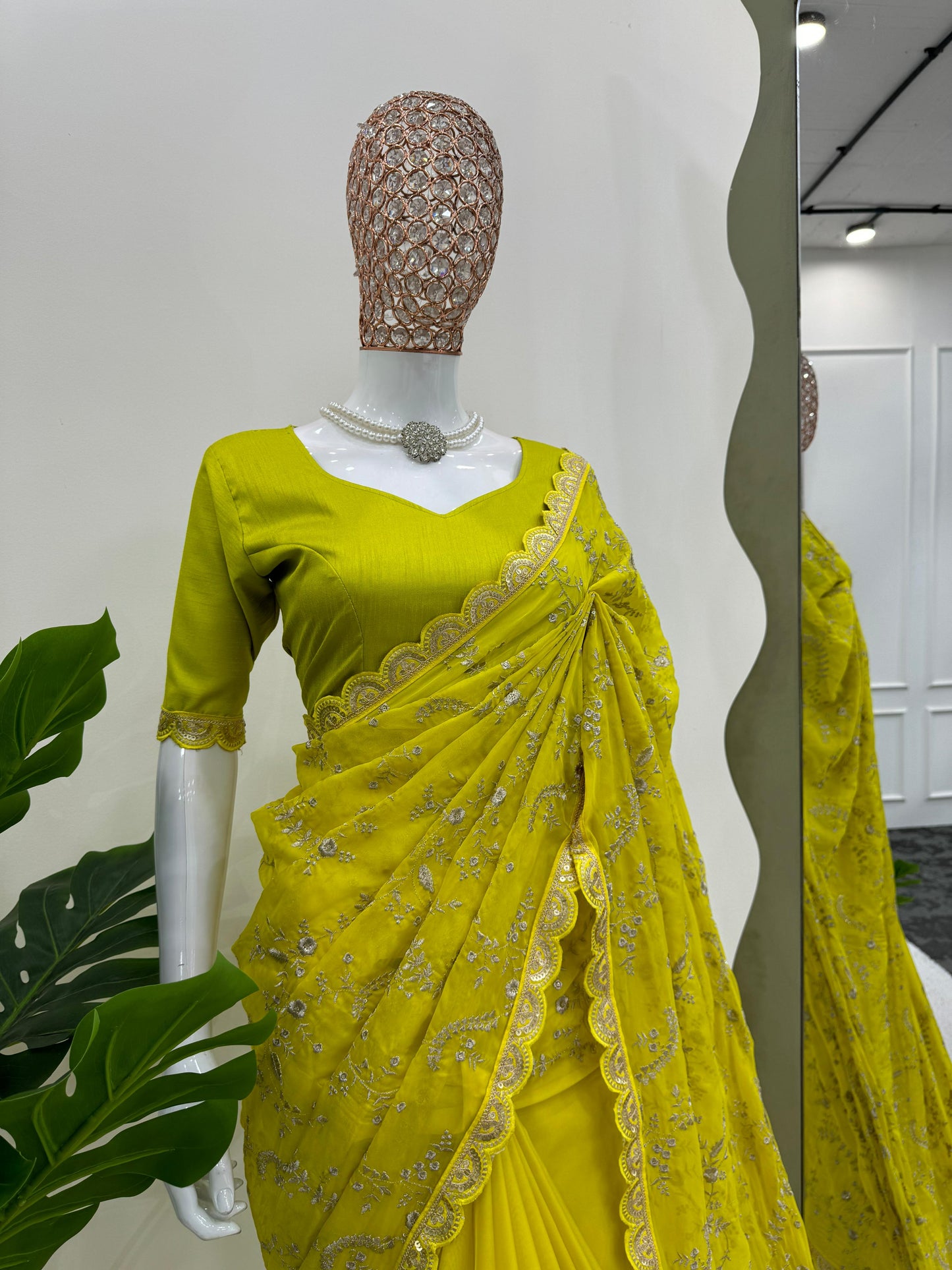 Peaceful Yellow Color Heavy Tabby Silk With Coding With Sequence Work Designer Saree